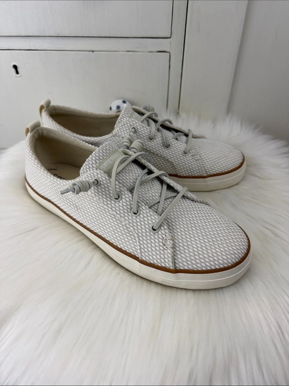 Sperry Cream Woven texture Memory Foam Slip-On Sneakers 10
